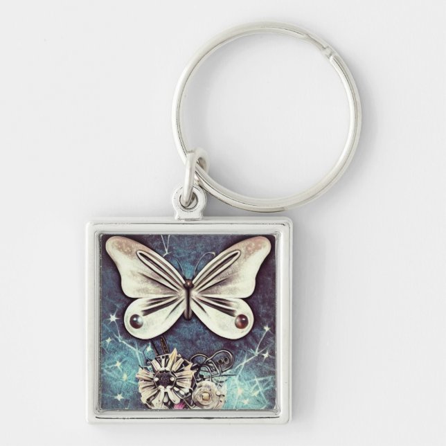 Vintage Beige Butterfly Keychain (Front)