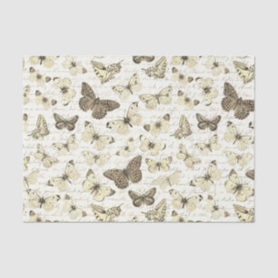Vintage Beige Butterfly Pattern with Script Tissue Paper