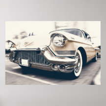 VINTAGE BEIGE CADILLAC WITH CHROME GRILLE