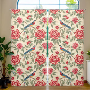 Vintage beige chinoiserie blackout curtains