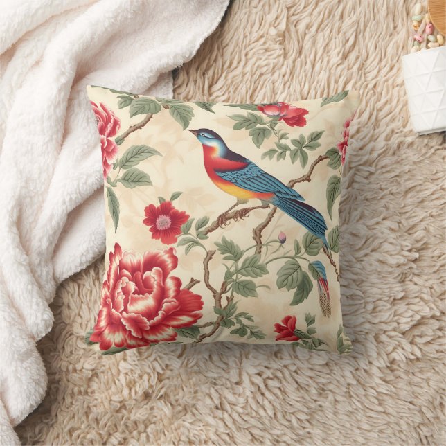 Vintage beige chinoiserie  throw pillow (Blanket)