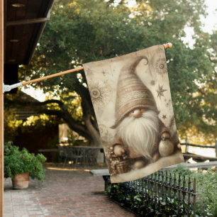 Vintage Beige Christmas House Flag