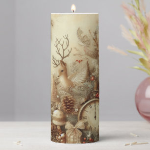 Vintage Beige Christmas Pillar Candle
