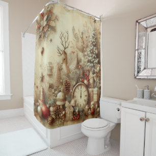 Vintage Beige Christmas Shower Curtain