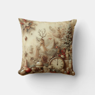 Vintage Beige Christmas Throw Pillow