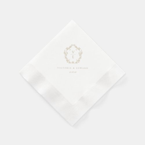 Vintage Beige Crest Monogram Wedding Napkins