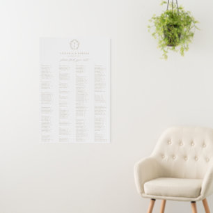 Vintage Beige Crest Monogram Wedding Seating Chart Foam Board
