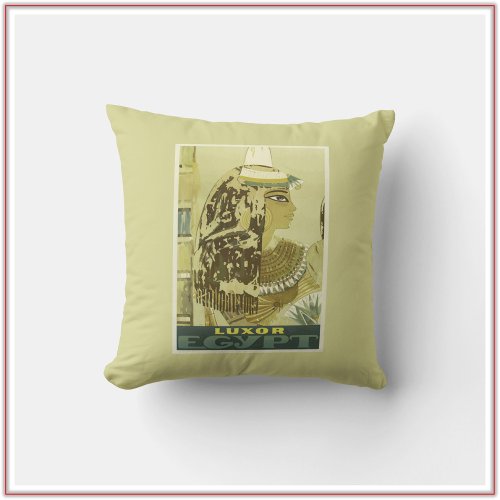 Vintage Beige Egypt Travel Poster Throw Pillow
