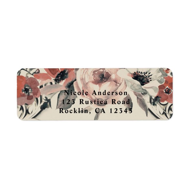 Vintage Beige Elegant Botanical Floral Wedding Label (Front)