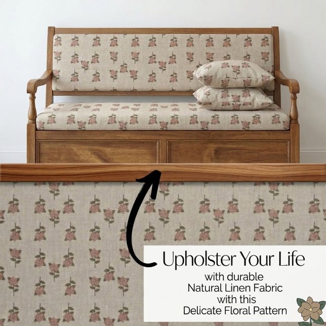 Vintage Beige Floral Botanical Natural Linen Fabric (Creator Uploaded)