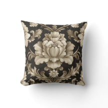 Vintage Beige Floral Damask Pillow