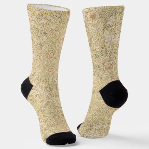 Vintage Beige Floral Morris Flowers Pattern Socks