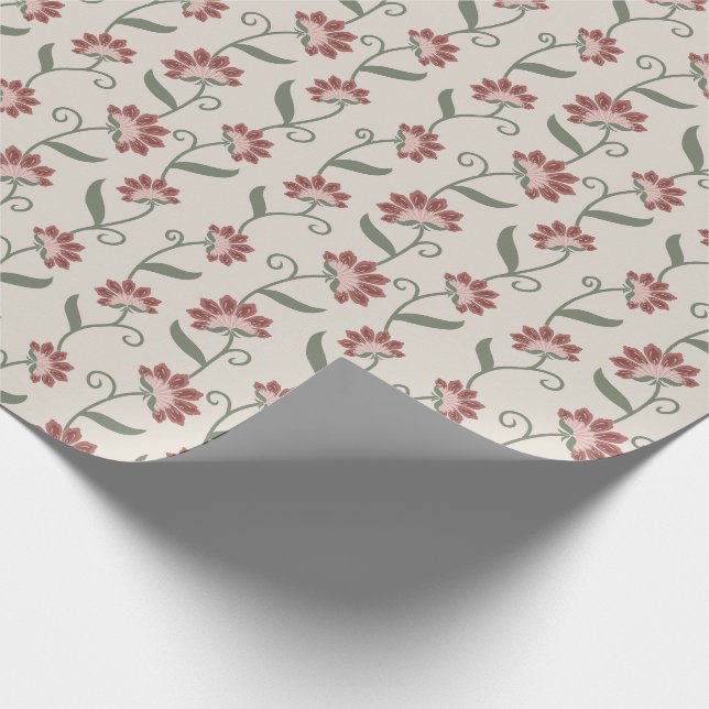 Vintage Beige Floral Seamless Pattern Gift Wrap (Corner)