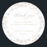 Vintage Beige Floral Wedding Thank You Classic Round Sticker<br><div class="desc">Vintage Beige Floral Pattern,  wedding favor thank you sticker.</div>