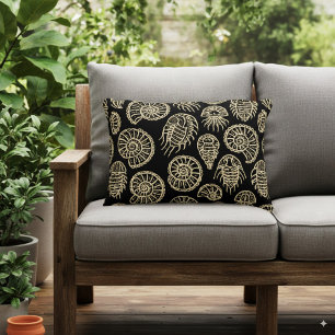 Vintage beige fossil trilobite ammonite pattern accent pillow