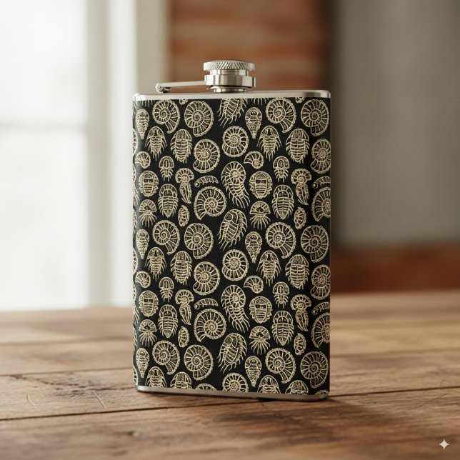 Vintage beige fossil trilobite ammonite pattern flask (Creator Uploaded)
