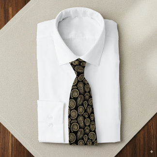 Vintage beige fossil trilobite ammonite pattern neck tie