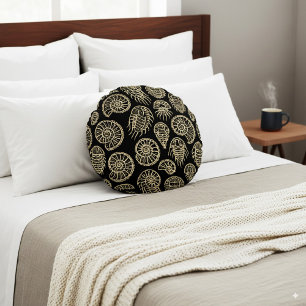 Vintage beige fossil trilobite ammonite pattern round pillow