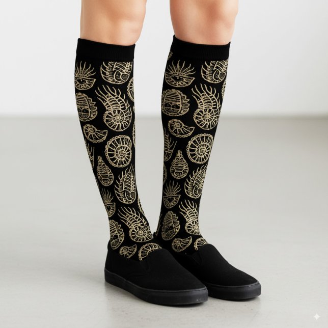 Vintage beige fossil trilobite ammonite pattern socks (Creator Uploaded)