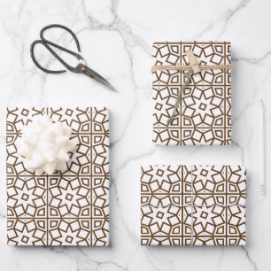 Vintage Beige Geometric Star Lattice Moroccan Wrapping Paper Sheets