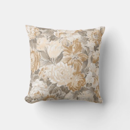 Vintage Beige Gold Gray Elegant Floral Throw Pillow