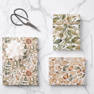 Vintage Beige & Green Botanical Wrapping Paper Sheets