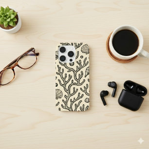 vintage beige hand drawn coral reef pattern iPhone 15 pro case