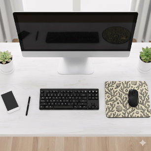 vintage beige hand drawn coral reef pattern mouse pad