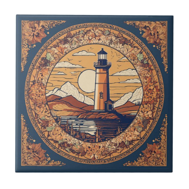 Vintage Beige Lighthouse Ceramic Tile (Front)