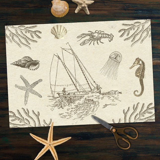 Vintage Beige Marine Life on Antique Paper (Creator Uploaded)