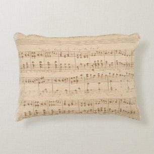 Vintage beige music notes accent pillow