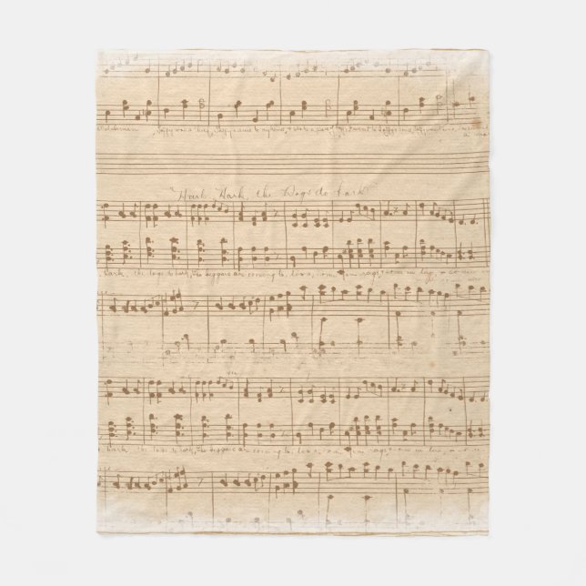 Vintage beige music notes fleece blanket (Front)