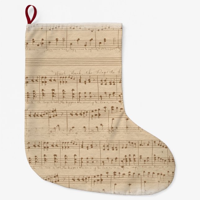 vintage beige music notes large christmas stocking (Front)