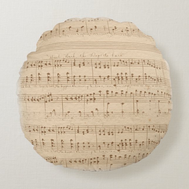 Vintage beige music notes round pillow (Front)