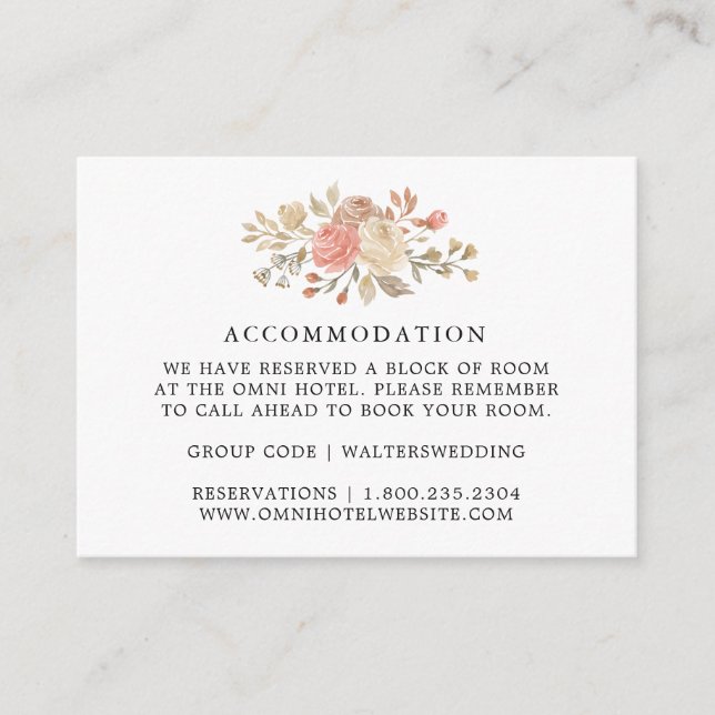 Vintage Beige Roses Wedding Accommodation Cards (Front)