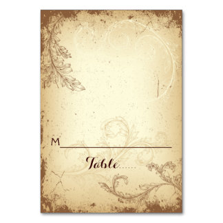 Vintage beige scrollleaf wedding folded place card