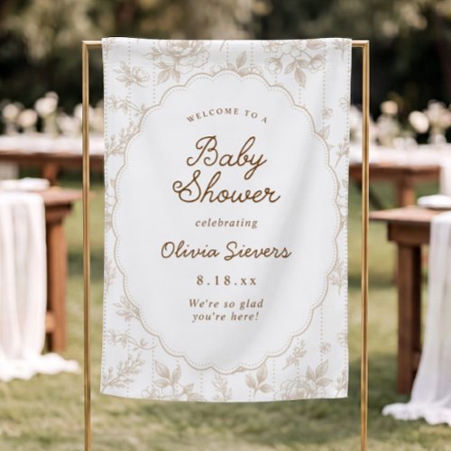 Vintage Beige Tan Baby Shower Fabric Welcome Sign
