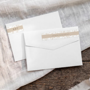 Vintage Beige Tan Floral Wedding Return Address Wrap Around Label