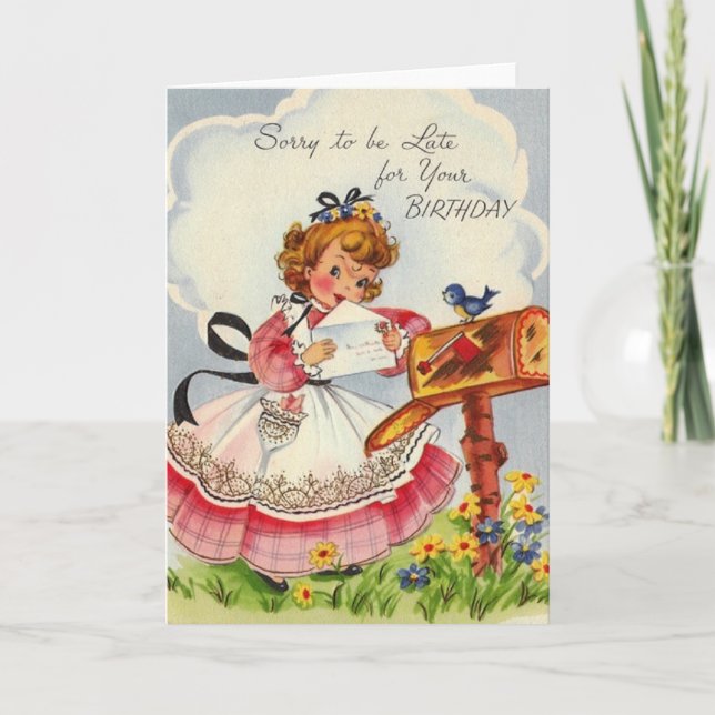 Vintage Belated Birthday Greeting Card (Front)