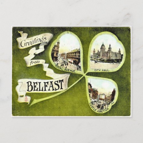 Vintage Belfast shamrock postcard