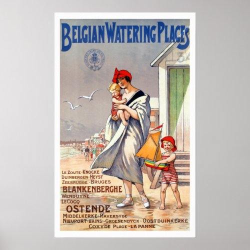 Vintage Belgium Beaches Travel Poster