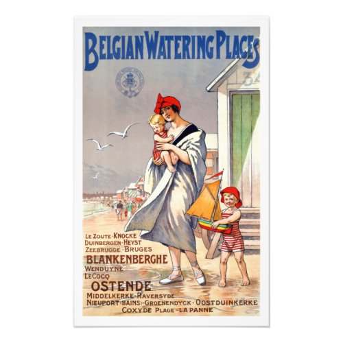 Vintage Belgium Beaches Travel Poster