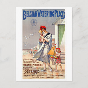 Vintage Belgium Beaches Travel Poster Postcard