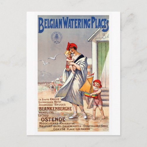 Vintage Belgium Beaches Travel Poster Postcard