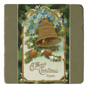 Vintage Bell and Pinecones Merry Christmas Trivet