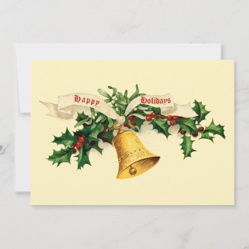 Vintage Bell Mistletoe  Holly Holiday Card