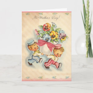 Vintage Bellboys & Pansies Mother's Day Card