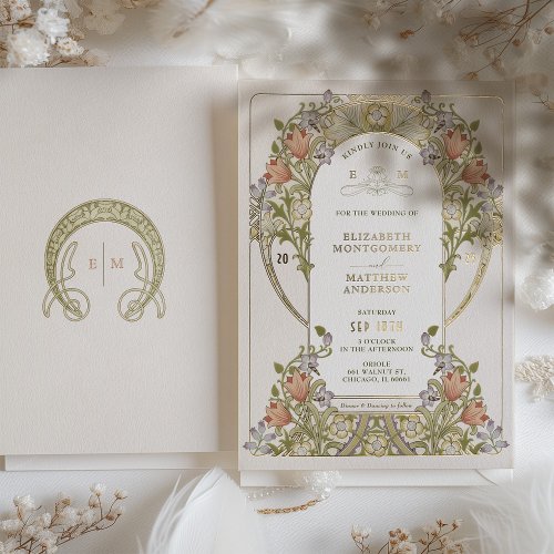 Vintage Belle Epoche Wedding by William Morris Foil Invitation