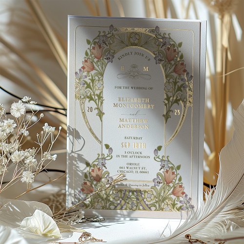 Vintage Belle Epoche Wedding by William Morris Foil Invitation