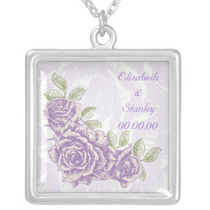 Vintage bellflower purple roses custom necklace